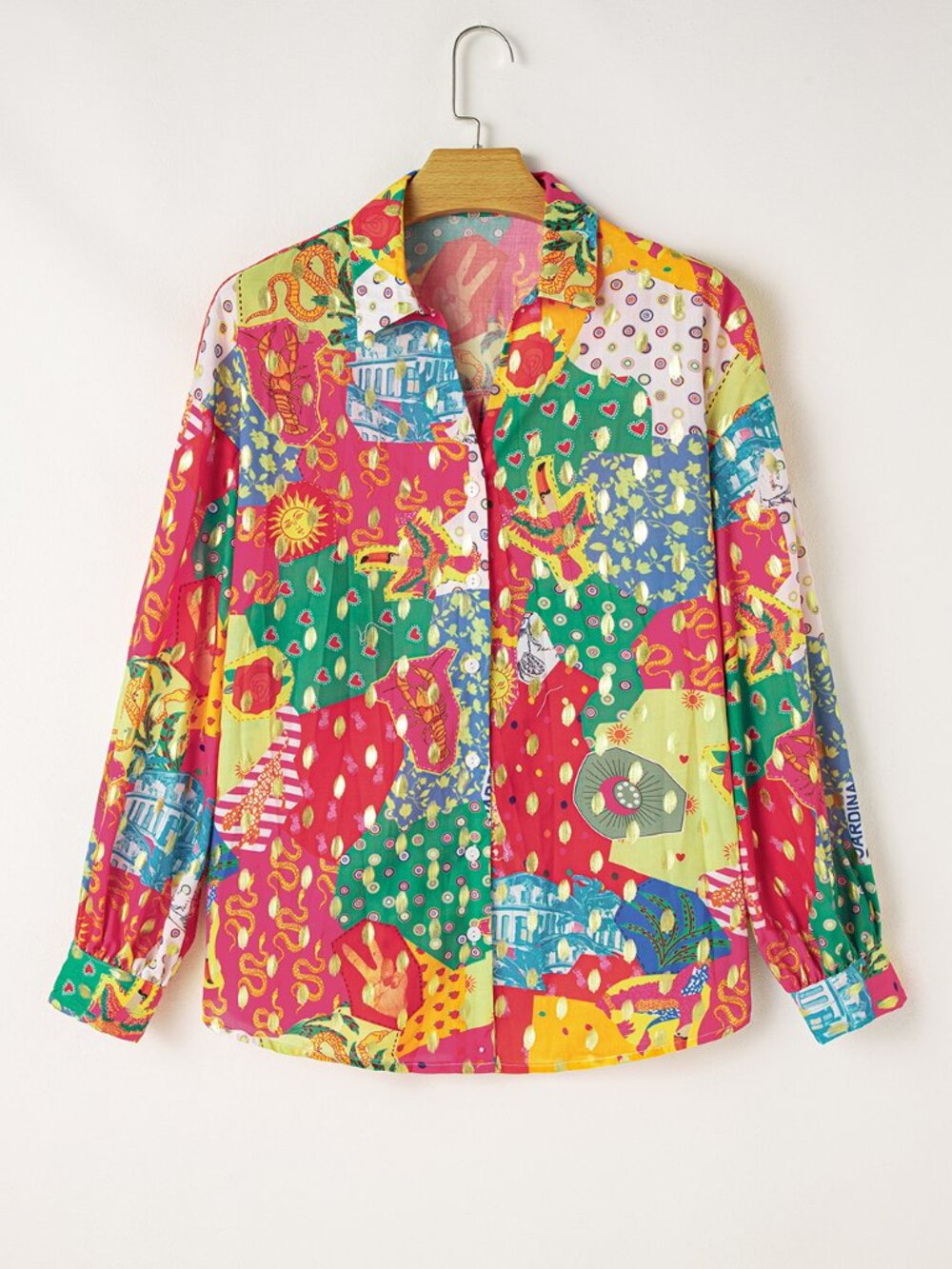 NWOT Women’s Multi-Color Printed Button-Up Blouse - Picture 2 of 9